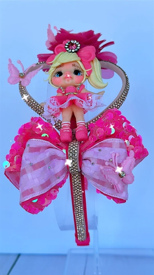 grampos de cabelo para meninas com boneca de barro feitos à mão e faixa de cabeça Barbie menina - Imagem 2 de 4