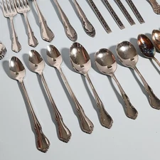 Vintage 28 Pieces Flatware Silver Plated Steel Flatware Mixed Lot MCM