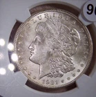 1921 Morgan Silver Dollar, NGC MS 63 , Errors , Spiked Tail, Die Cracks