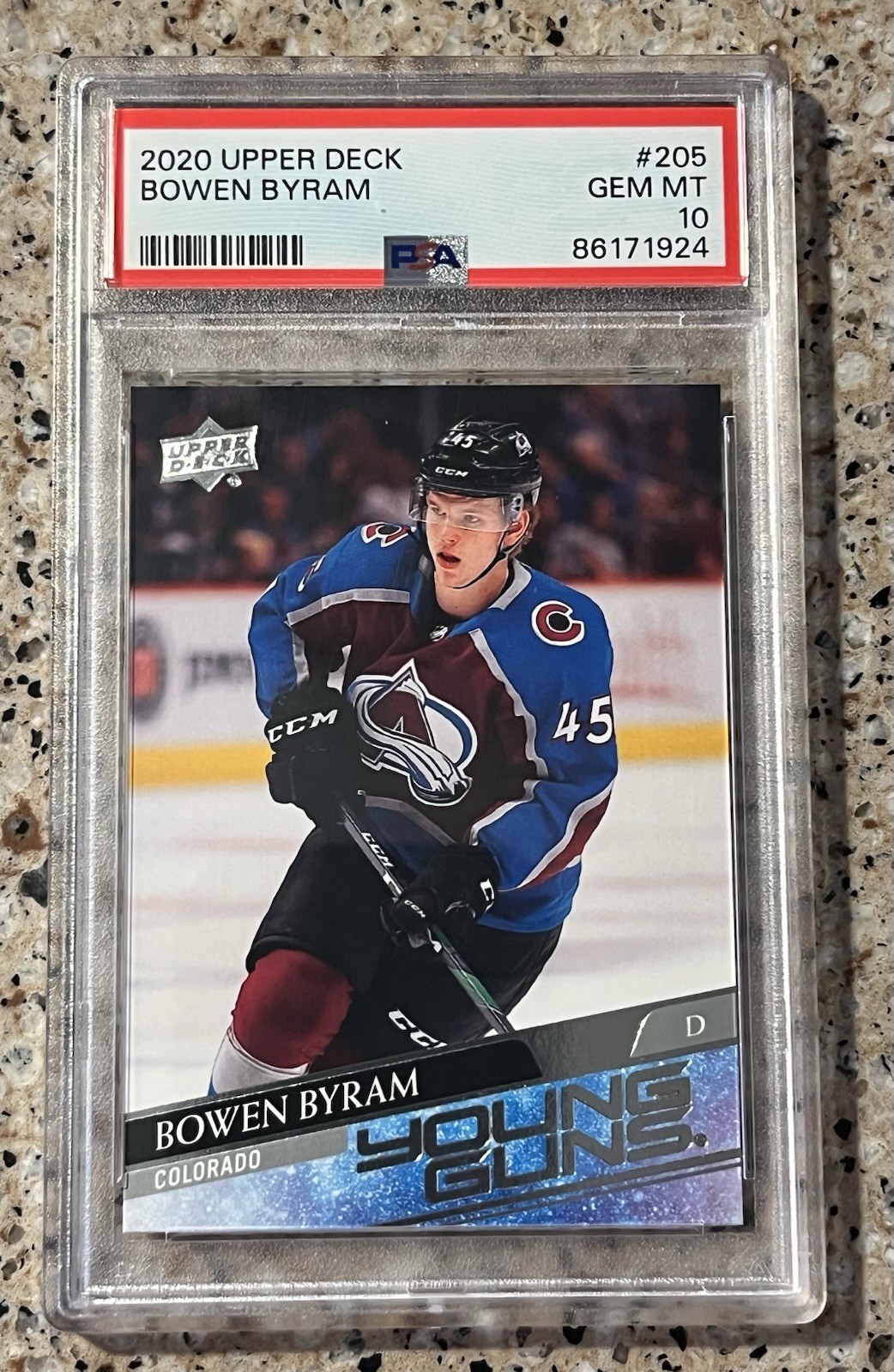 2020 Upper Deck #205 Bowen Byram Young Guns RC Rookie - PSA 10 Gem!