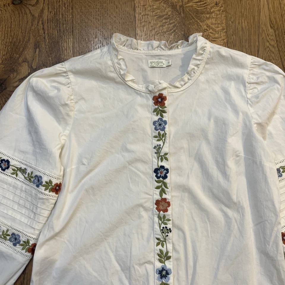 Blusa Top Spartina 449 Para Mujer Nila Gardenia Bordada Floral, Talla M Foto 4 de 4