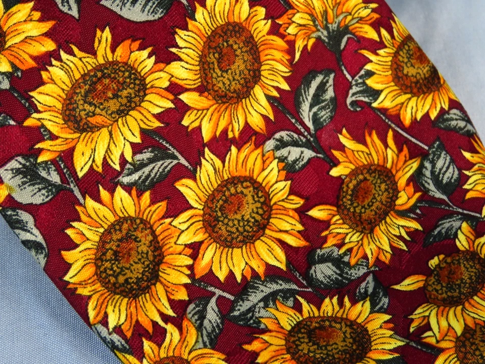 CORBATA DE COLECCIÓN PASCAL PARA HOMBRE Vibrante Rojo/Dorado/Marrón/Amarillo FLORES GIRASOLES Foto 2 de 4