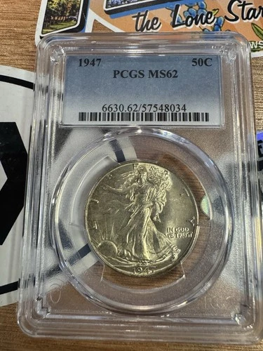 1947-P 50c Walking Liberty Silver Half Dollar - Pcgs MS 62 Nice Luster