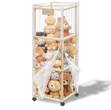 56" Stuffed Animal Storage Organizer with Wheels, Plush Storage Wooden ZOO