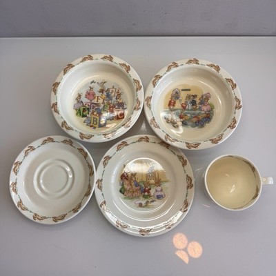 Royal Doulton Bunnykins Keramik Schüsseln, Tasse, Untertasse & Teller Frühstücksset sehr guter Zustand