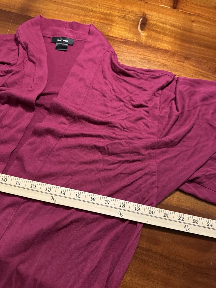 Bata estilo kimono magenta Natori manga corta jersey mezcla modal bata corbata talla L Foto 3 de 4