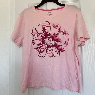 Tapemeasure Women s Pink Short Sleeve Shirt With Hit Pink Flower Size XL