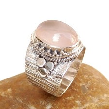 Natural Pink Rose quartz Ring 925 Sterling Silver Handmade Rose quartz Ring-R174