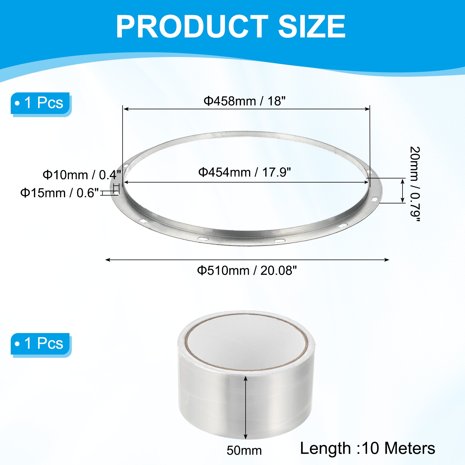 18" Duct Connector Flange for Heating Cooling System, Galvanize Steel