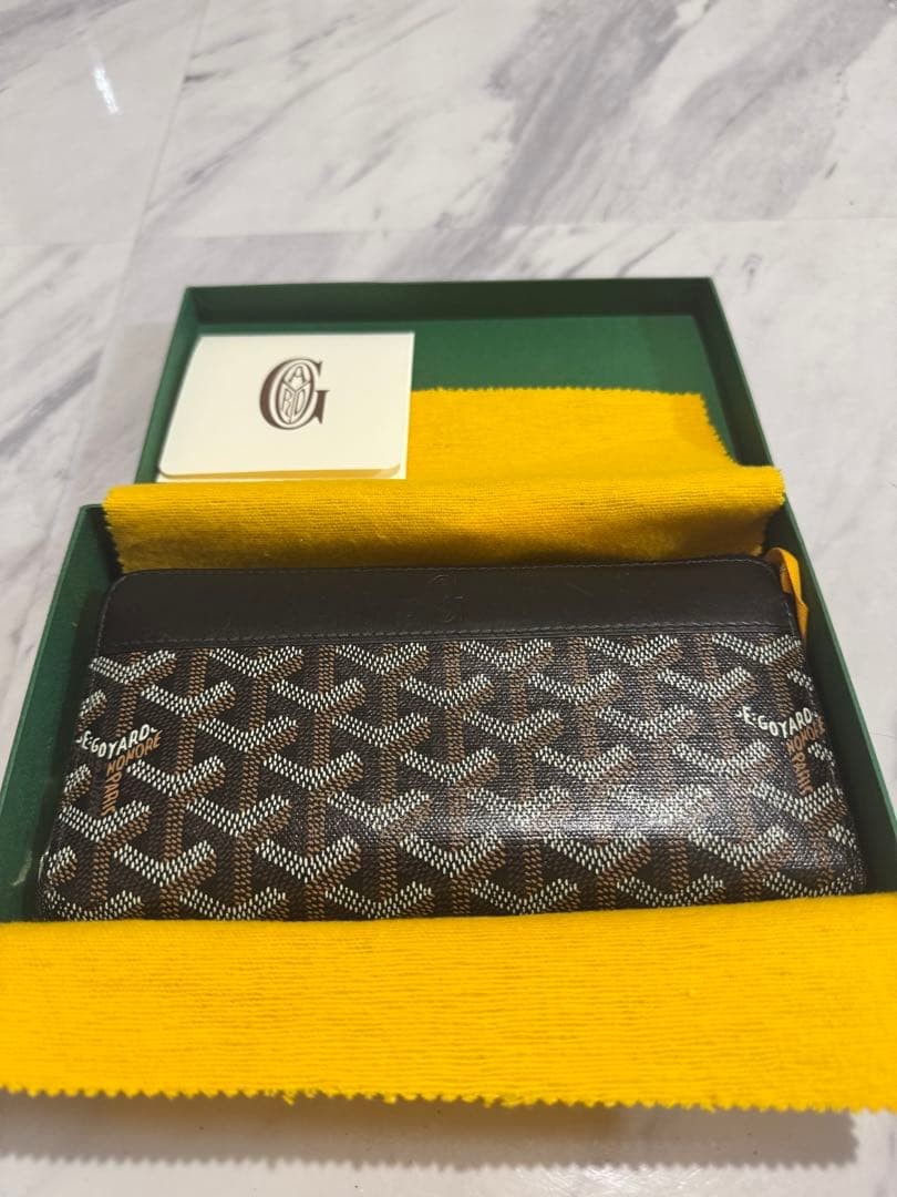 GOYARD Goyardine Long Wallet Zip Around Purse Black Canvas Leather w/Box USED