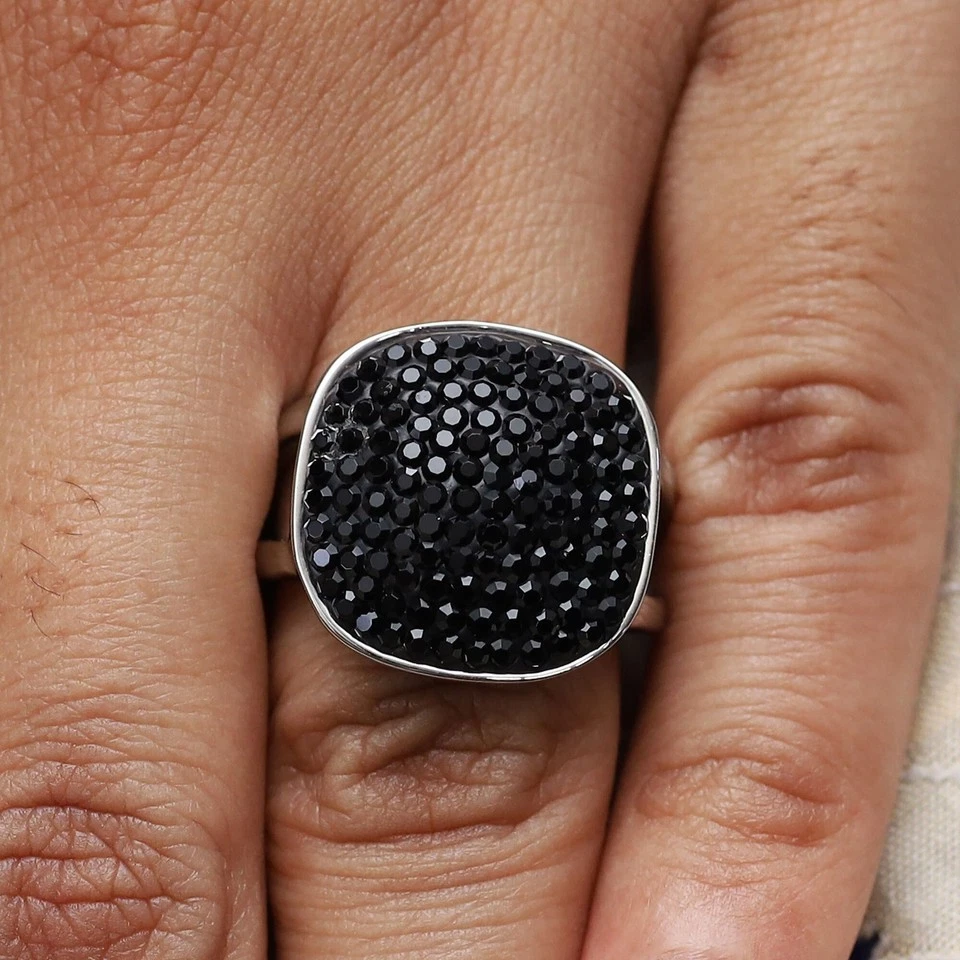 Anillo QVC Acero por Diseño Pavé Cristal Negro Forma Cojín Talla 6 Foto 3 de 4