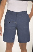 Banana Republic Men's Comfort Flat Front Striped Short, Blue, 30