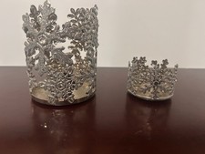 Silver Metal Snowflake Candle Holders Set Christmas Modern 3in, 2in diameter