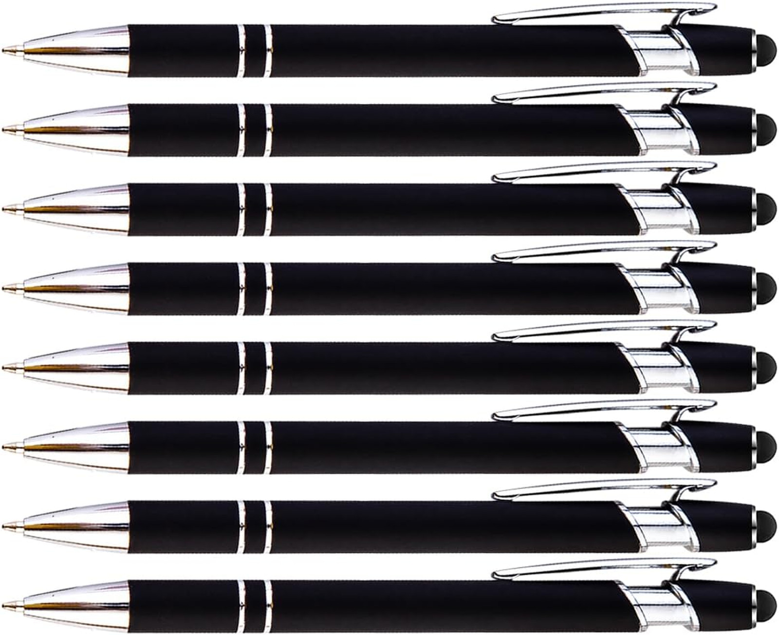 8 Pack Black Ballpoint Pens 2-in-1 Stylus Retractable Metal Stylus Pen for Touch