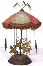 ca1890s GUNTHERMANN HAND PAINTED TIN WIND UP CAROUSEL COMPLETE & ALL ORIGINAL