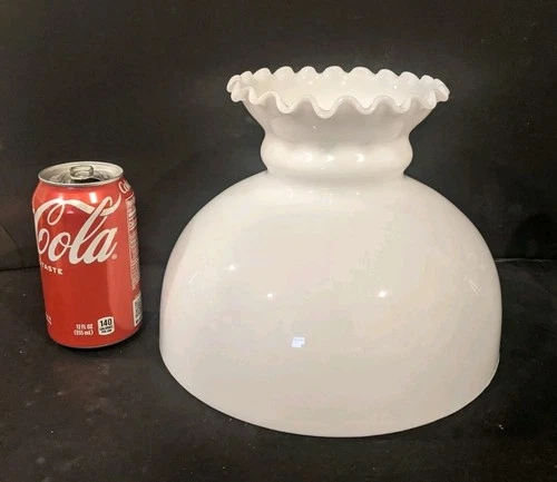 Vintage White Milk Glass 10" Hurricane Student Table Lamp Shade Ruffled Top