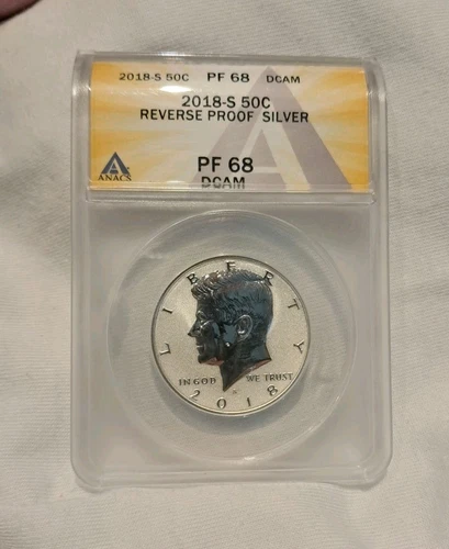 2018-S 50C Reverse Proof Silver Kennedy Half Dollar ANACS PF-68 DCAM