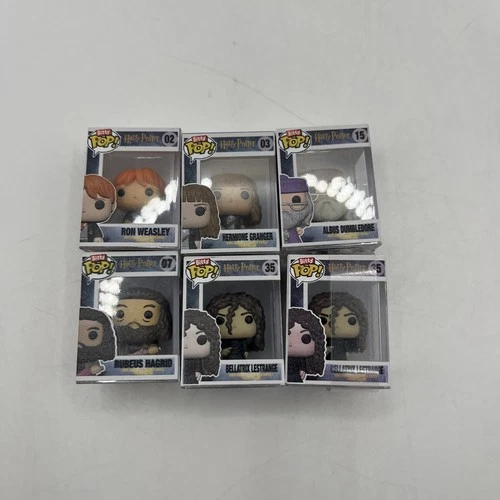 Lot Of 6 Harry Potter Bitty Funko Pops With Display Case 02, 03, 07, 15 & 2x 35