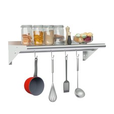 Treshin Stainless Steel Shelf with 4 Hooks 14 x 24 Inches, 14" x 24", Silvery