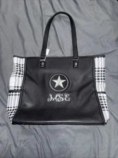 Thirty One Cindy Tote Black Pebble Plaid Monogrammed MSE And Star New