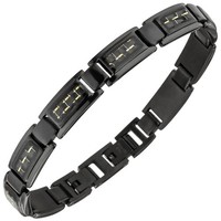 "Jobo \"50683\" Armband Edelstahl Schwarz Beschichtet Mit Goldfarbenen Effekten 22"