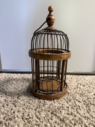 Hanging Antique Victorian Metal and Wood Birdcage