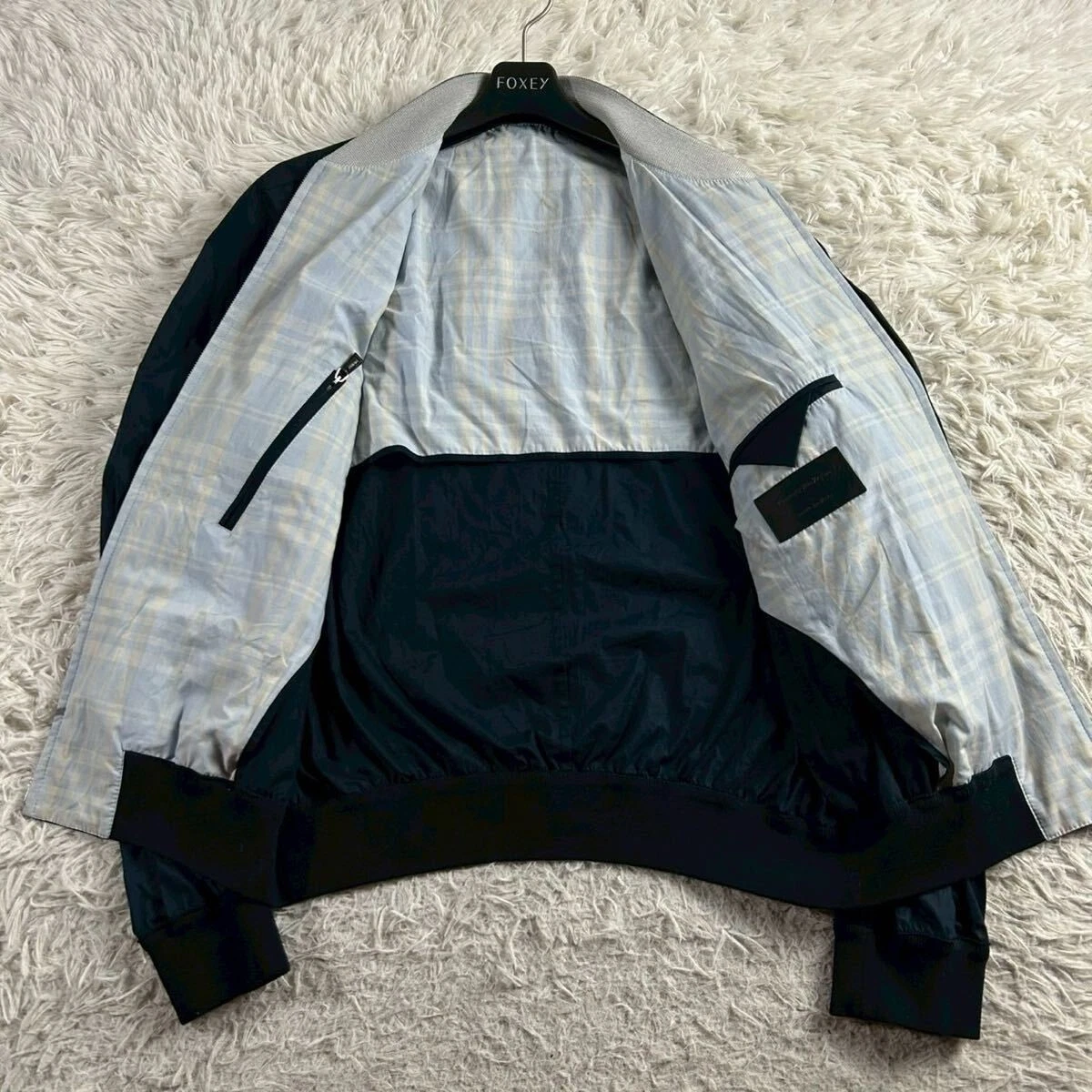 Ermenegildo Zegna Navy Leather-Trim Zip Blouson Jacket 50 Lightweight Italy - product detail image 3