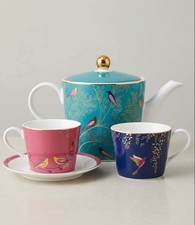 Sara Miller Portmeirion Chelsea Tea Set - Teapot, 2 Cups, 1 Saucer - Birds