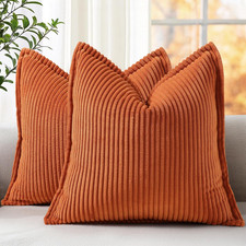 decorUhome Fall Corduroy Rust Throw Pillow Covers 18x18 Set of 2 Decorative Soft