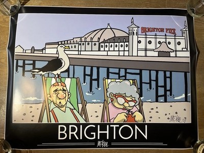 Pete McKee Brighton Pier signiertes Kunst Poster Druck