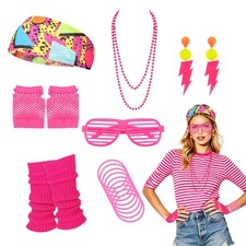 CURASA 80s 90s Fancy Costume Accessories For Women Neon Headband Earrings Fis...