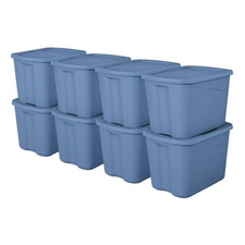 Sterilite 18 Gallon Plastic Storage Bin with Snap-on Lid, Light Blue, 8 Pack