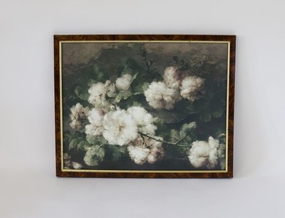 Vintage Basket White Roses Canvas Print Picture Gallery Wall Walnut Effect Frame
