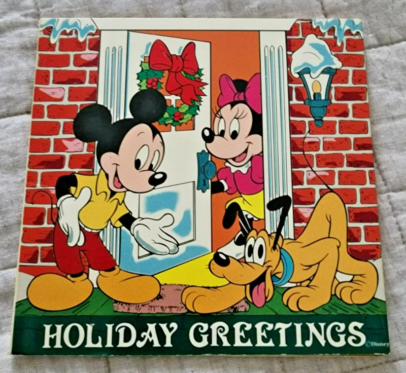 1989 DISNEY MICKEY MOUSE MINNE PLUTO HOLIDAY GREETINGS CARD 999 Troy SILVER COIN