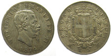*TRIU* SAVOIA REGNO  VITTORIO EMANUELE II 5 LIRE 1874 Milano ARGENTO
