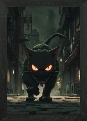 Schwarze Katze im dunklen Stadtbild gerahmtes Wandbild Poster Leinwanddruck Bild