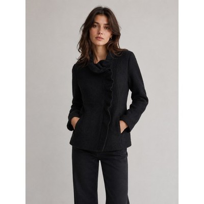SANDRO Sportswear Wool Blend Ruffle Collar Jacket Black Size M