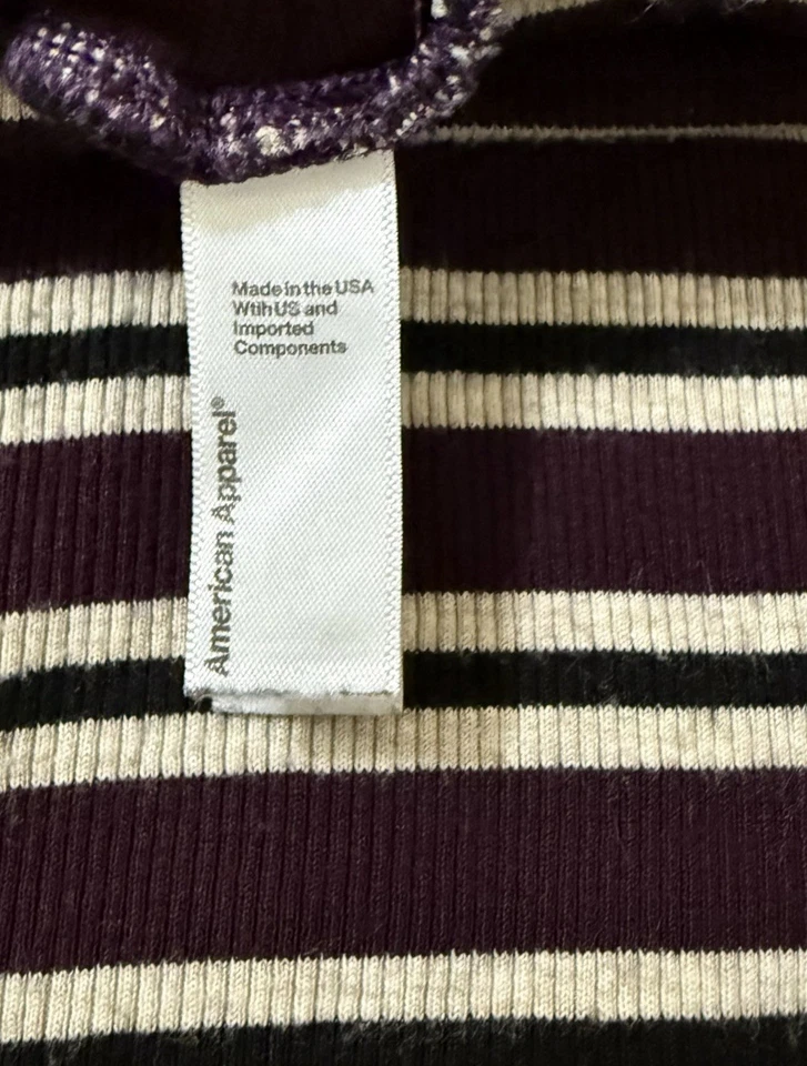 Suéter American Apparel Clásico Mujer Cuello Alto Tripado M Blanco/Cereza Foto 4 de 4