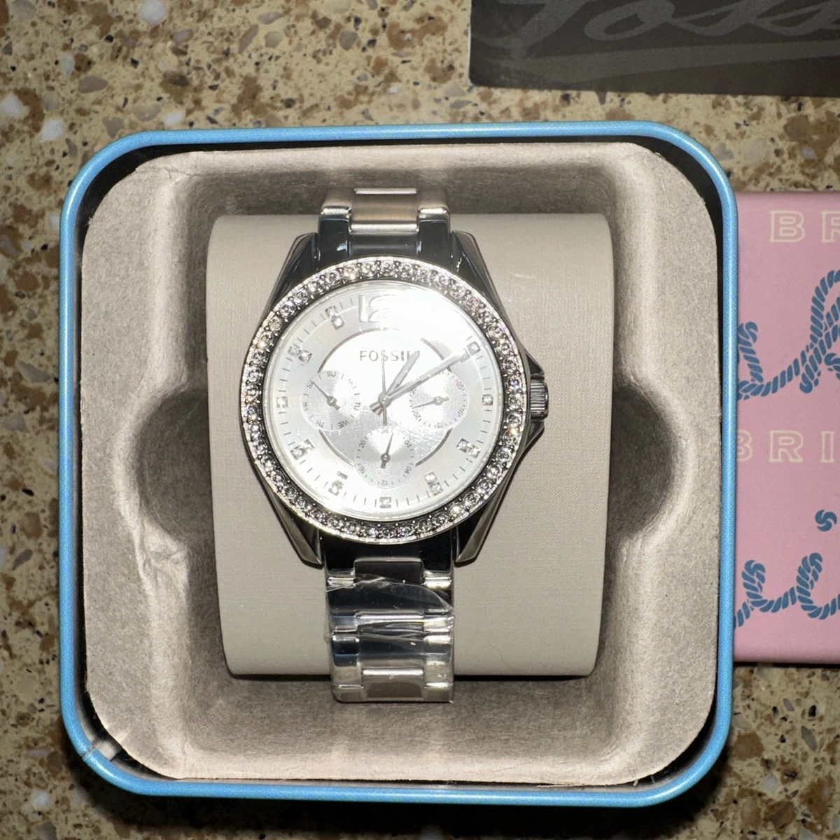 Fossil Riley Women\'s Watch Silver Stainless Crystals Black Silicone ES-2982 Fossil Riley Stainless Steel Band Quartz Wristwatches for  main image 4