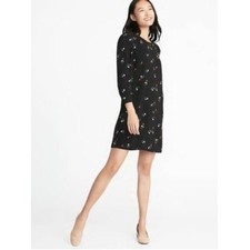 Old Navy Black Ditsy Floral Long Sleeve Shift Dress Size Large Cottagecore