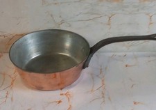 Vintage gro&szlig;e schwere franz&ouml;sische (Villedieu) Kupfer Bratpfanne 24,5 cm Tx9 cm H gef&uuml;ttert