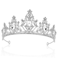 Tiara and Crown for Women, Crystal Royal Queen Crown Bridal Headband Silver