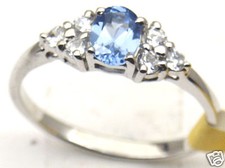 Gorgeous Blue CZ Silver Ring, Rhodium Plated  154, S7