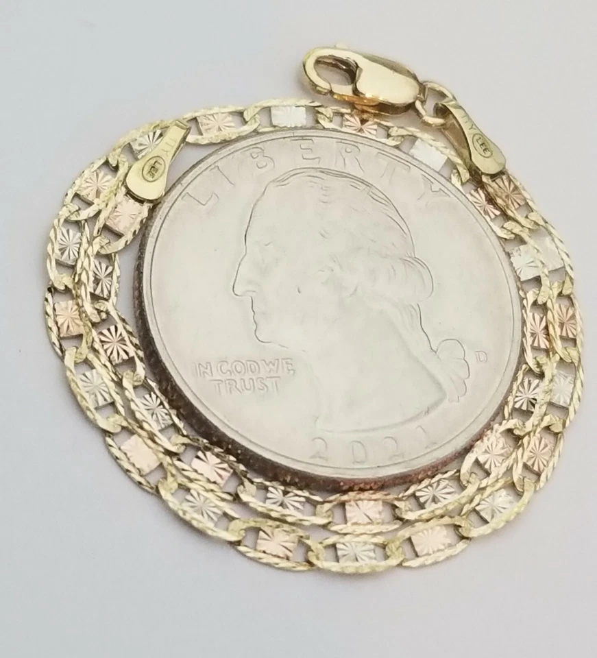 14K Tri-Color Yellow Rose White Gold 2.6mm Valentino With Star Chain Bracelet 7" - Image 2 of 4