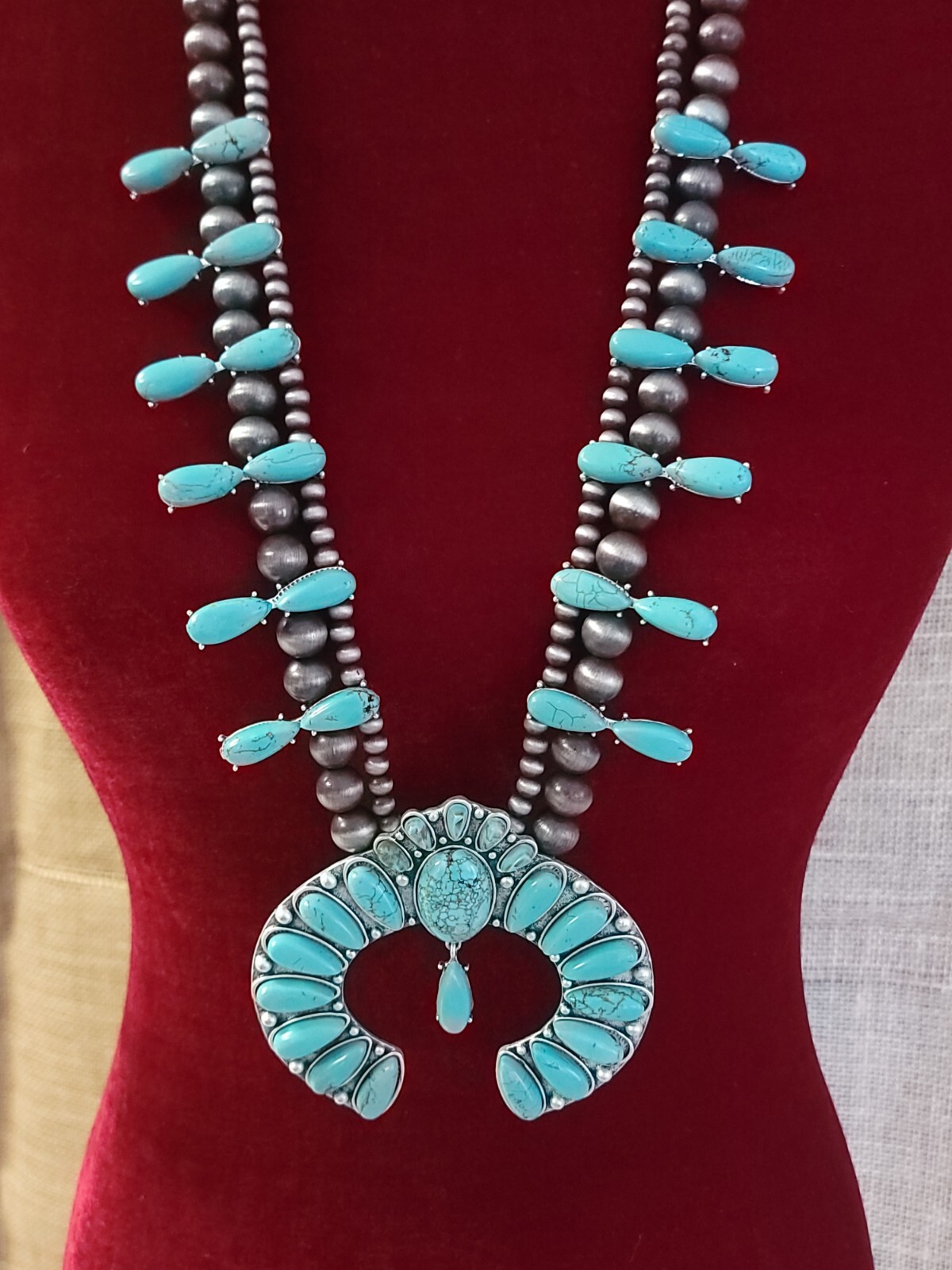 232 Gram Huge Vintage Navajo Turquoise Native American Jewelry Silver Squash Blossom Necklace 232 Gram Huge Vintage Navajo Turquoise Native American Jewelry Silver Squash Blossom Necklace