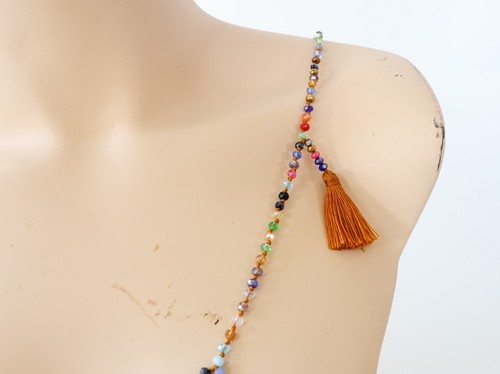 Rainbow Bead Tassels Long Y Drop Necklace 22" Boho Yoga Tribal Beach Jewelry - Picture 11 of 11