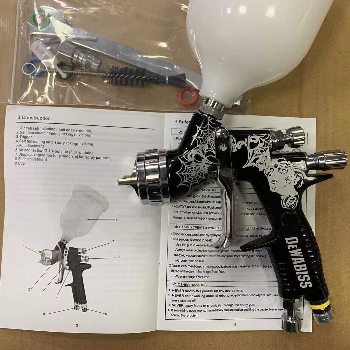 Black Spider Spray Gun 1.3mm Nozzle TE20 LVMP Paint Tool 600ml for