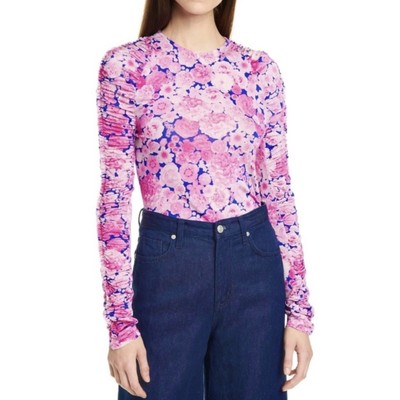 NEW STINE GOYA RUCHED SLEEVE FLORAL PRINT TOP XXS