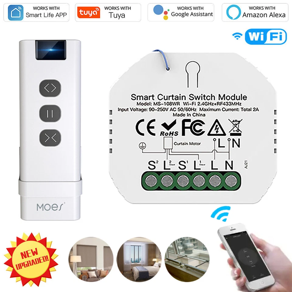 WiFi Smart Curtain Roller Shutter Switch Module RF Remote for Tuya Alexa Home  - Image 4 of 4