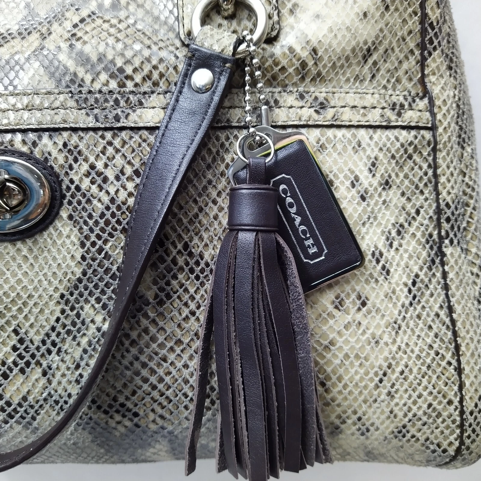Borsa a tracolla Coach Park in pelle di pitone con chiusura girevole doppio manico